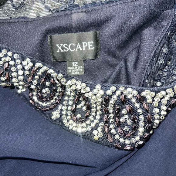 Xscape Navy Dress with Embellished Details - Picture 4 of 4